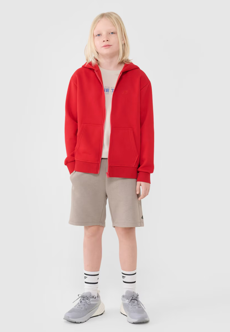 Bluza Chłopięca 4F Z Kapturem Rozpinana Czerwona 4FJWSS25TSWSM1851