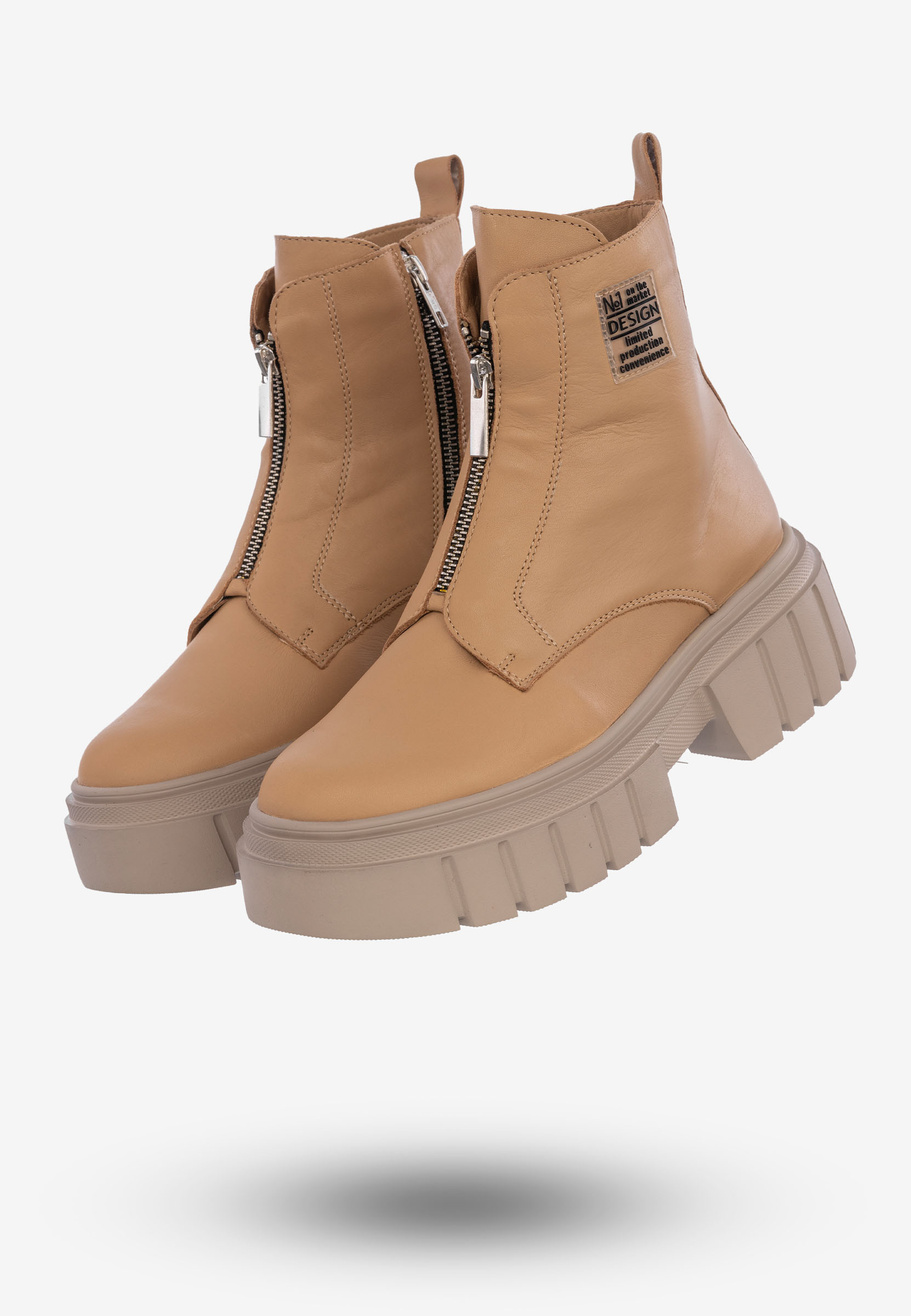 Botki Damskie Buty Skórzane Trapery Na Zimę Camel 1292