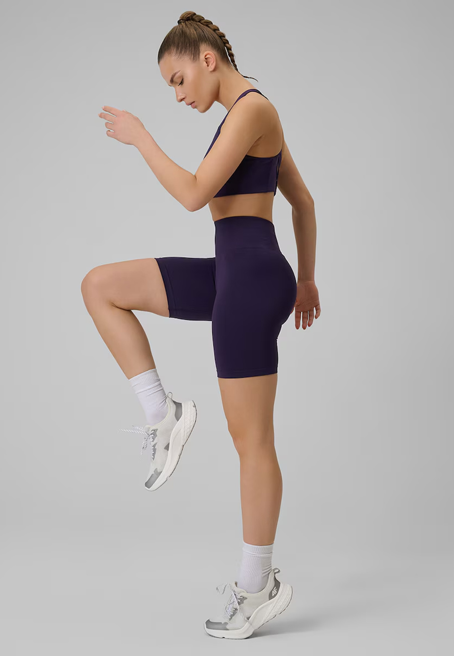 Kolarki Damskie 4F Sportowe Legginsy Szybkoschnące Bezszwowe Treningowe Fioletowe 4FWSS26TFSTF109