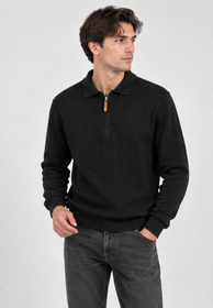 Sweter Męski Bawełniany Z Półzamkiem Stójką Elegancki Klasyczny Czarny