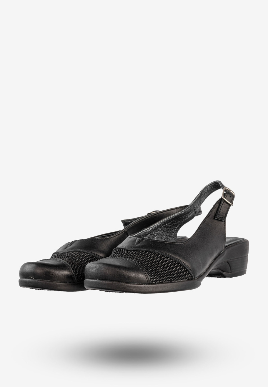Sandały Damskie Skórzane Buty Czółenka Wygodne Czarne Demi 913