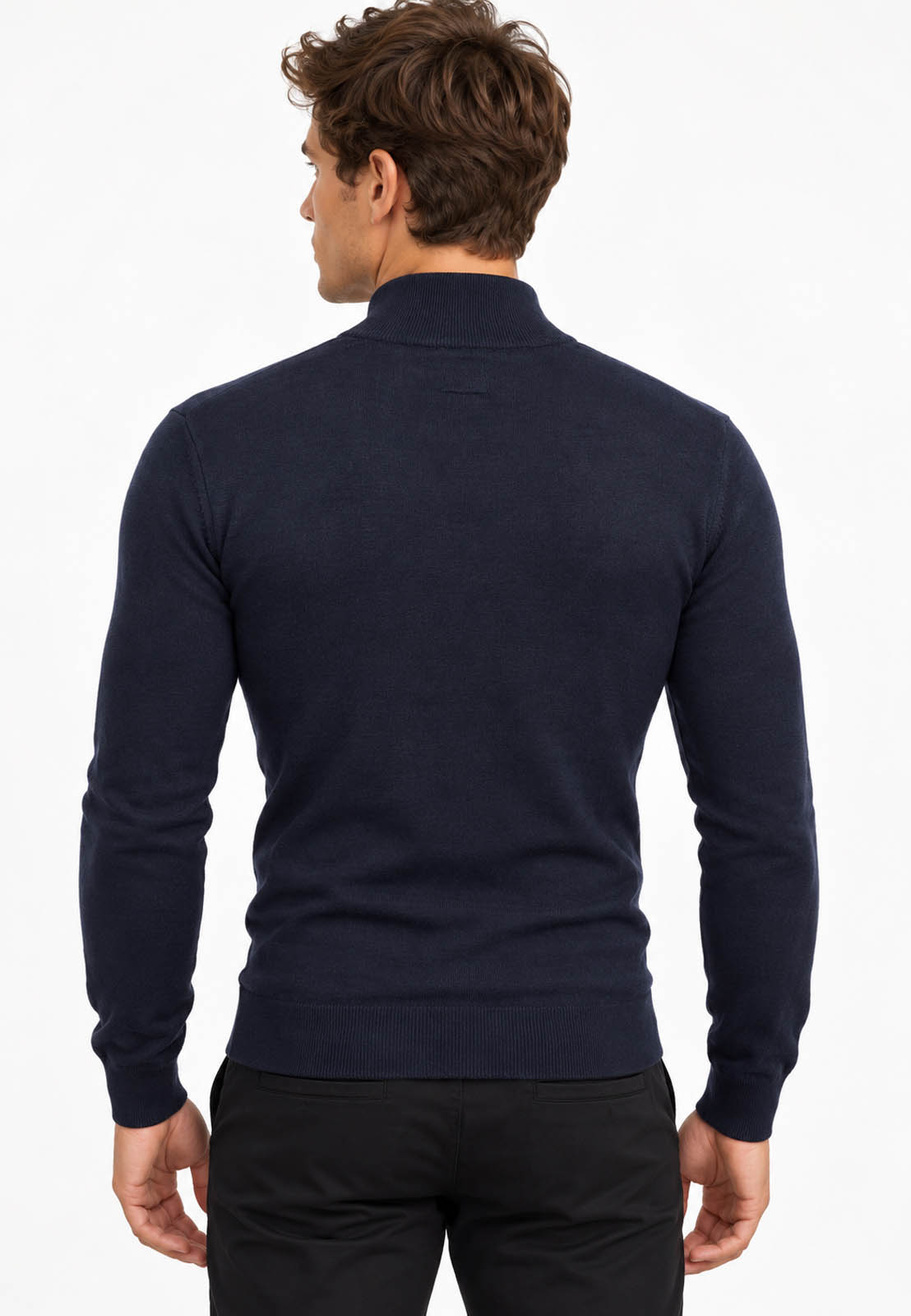 Sweter męski granatowy cienki z półzamkiem i półgolfem gładki casual