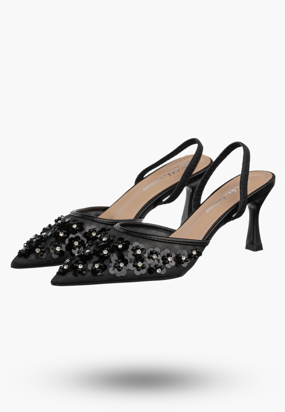 Szpilki Damskie Eleganckie Buty Na Obcasie z perełkami Czarne