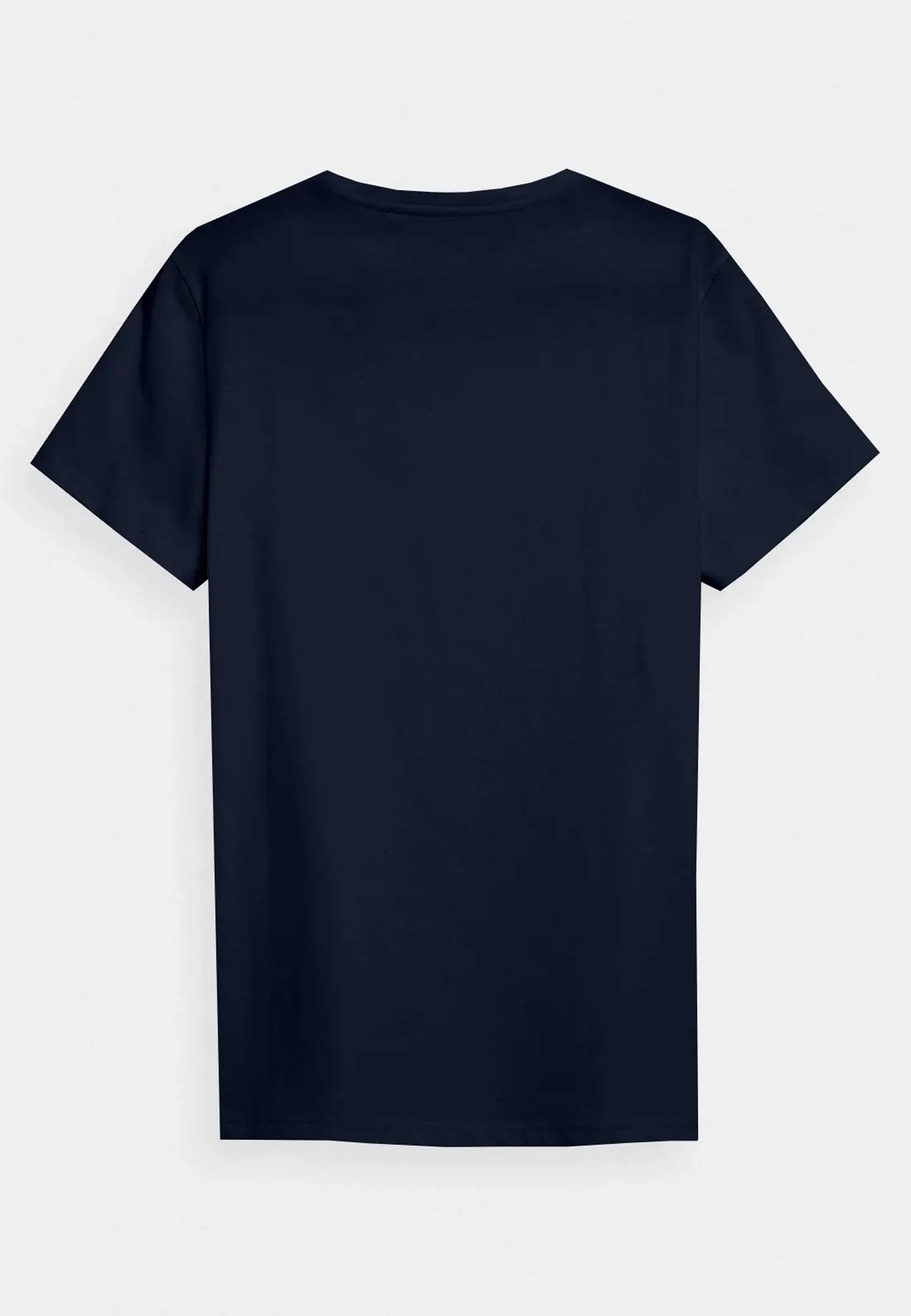 Koszulka Męska 4F Granatowy z zielonym logo Sportowy T-shirt Regular 4FWSS24TTSHM1889