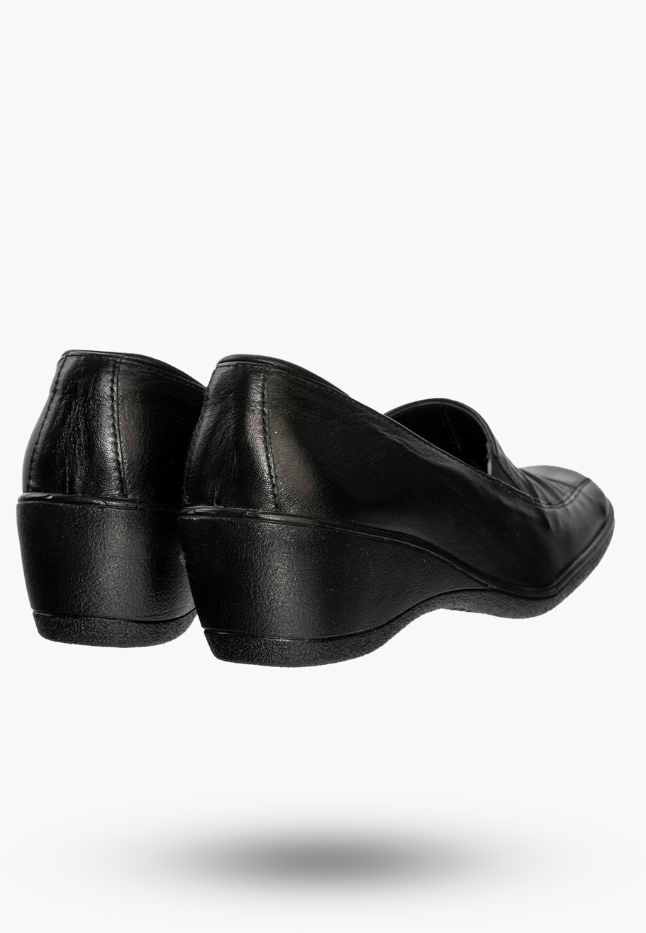 Buty Damskie Półbuty Skórzane Na Koturnie Na Wiosnę Lato Jesień Czarne 49