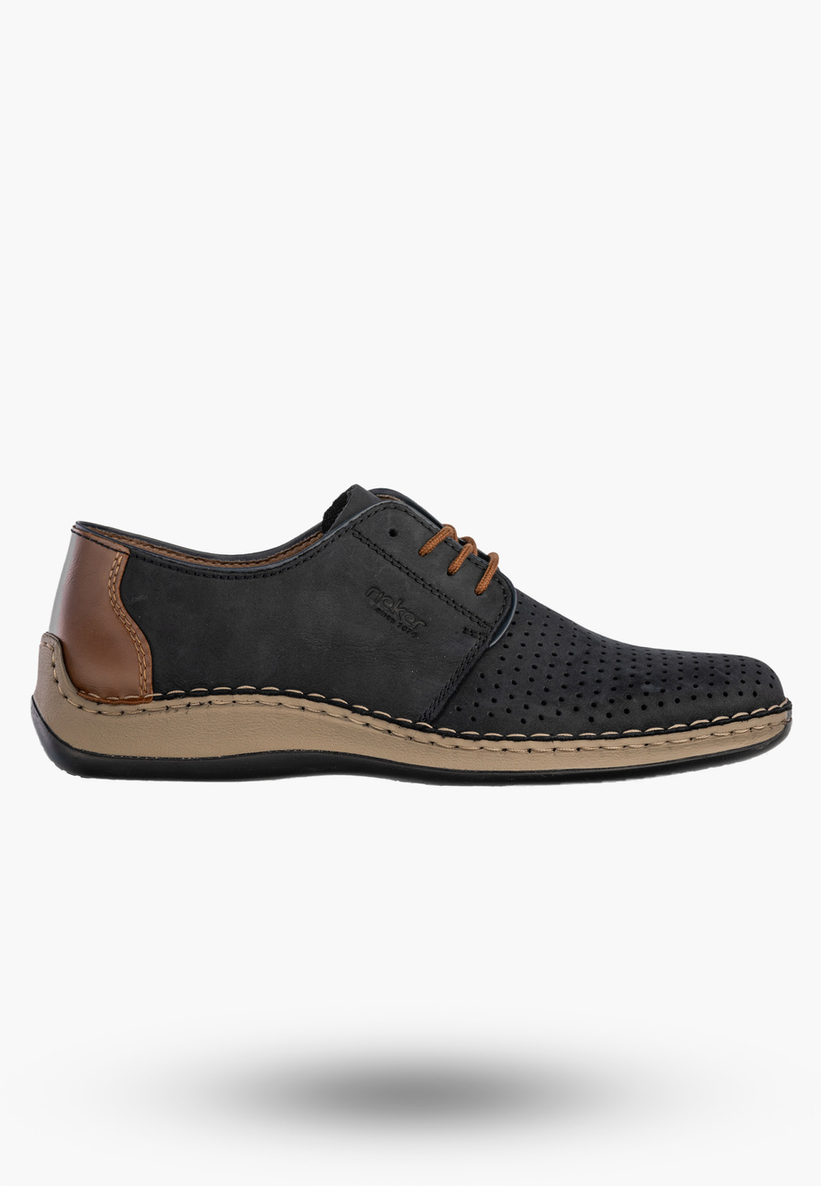 Buty Męskie RIEKER Półbuty Skórzane Casual Ażurowe Granatowe 05226-14