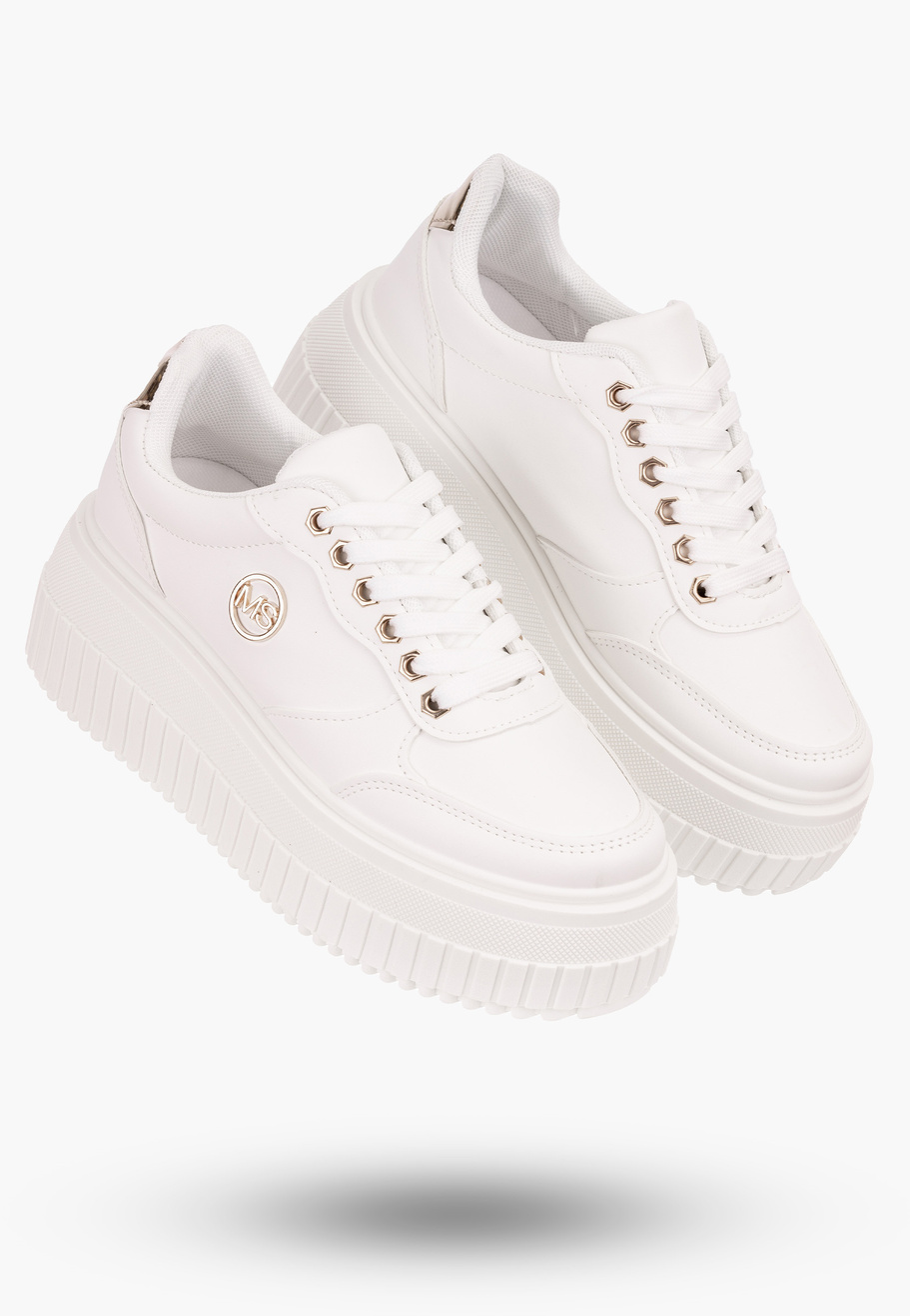 Sneakersy Damskie Białe na wysokie podeszwie