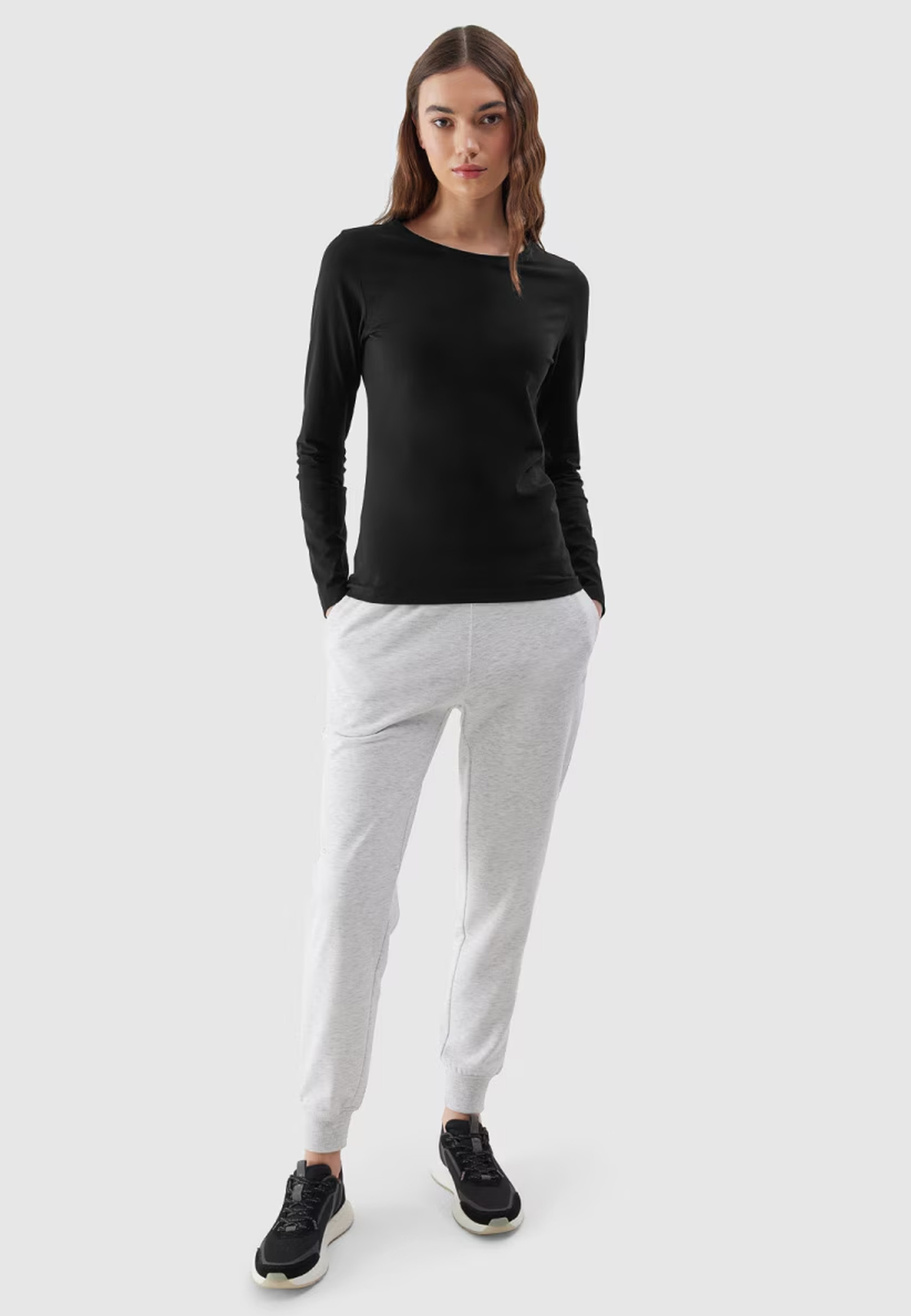 Longsleeve Damski 4F Slim Gładki Koszulka z Długim Rękawem Czarna 4FWSS24TLONF218