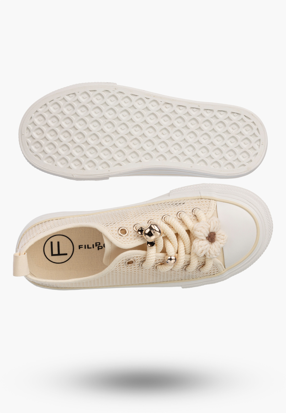 Trampki Na Platformie Damskie Buty Sneakersy Ażurowe Beżowe FILIPPO DTN7855/26 L BE