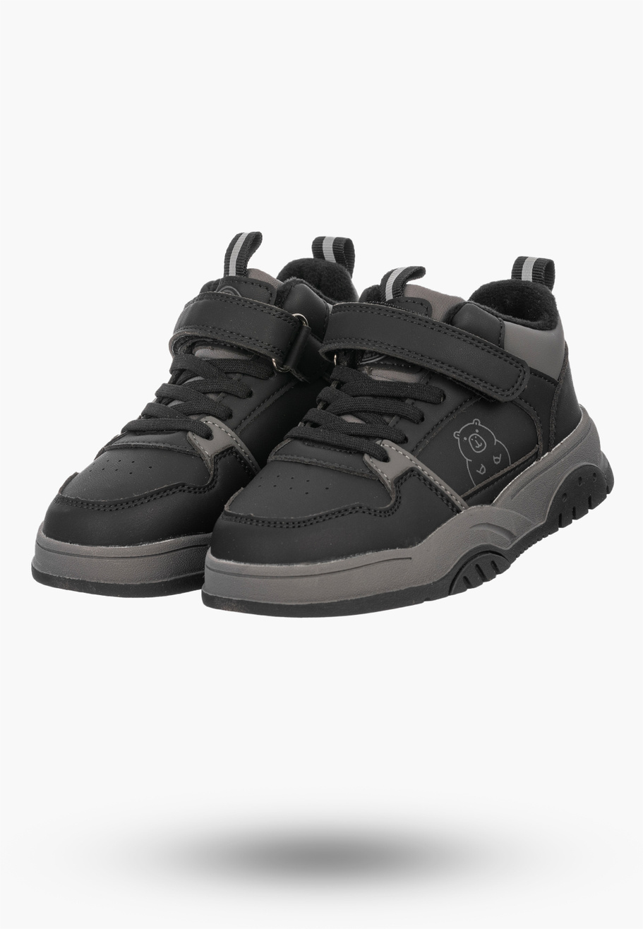 Buty Dziecięce Zimowe Ekoskóra Sneakersy Ocieplane Na Rzepy Trapery Czarne