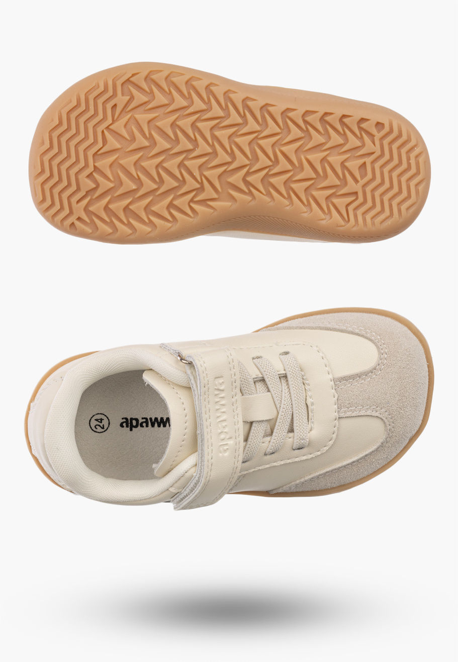 Sneakersy Dziecięce Skórzana Wkładka Buty Na Rzepy Barefoot Beżowe APAWWA