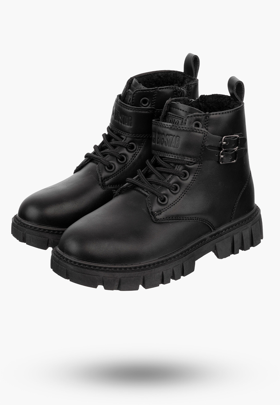 Buty Dziewczęce BIG STAR Trzewiki Ocieplane Eko Skóra Czarne OO374084