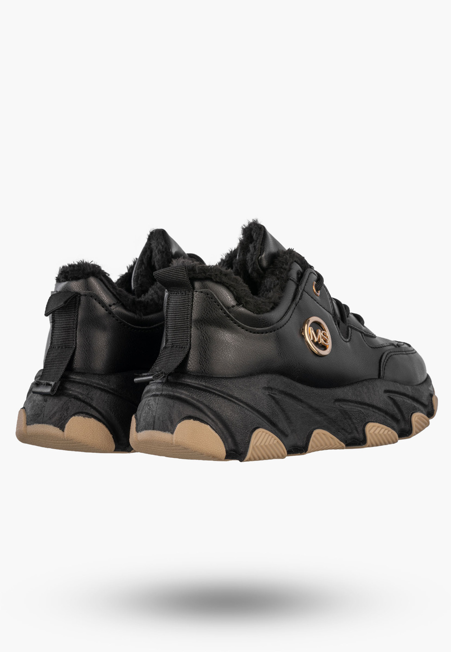 Sneakersy Damskie Ekoskóra Ocieplane Botki Zimowe Buty Sportowe Czarne