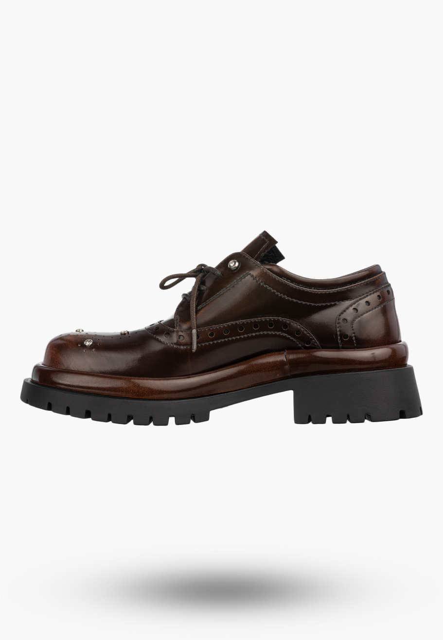 Półbuty Damskie Skórzane Maciejka Buty Na Grubej Podeszwie Brązowe K7725-02/00-1