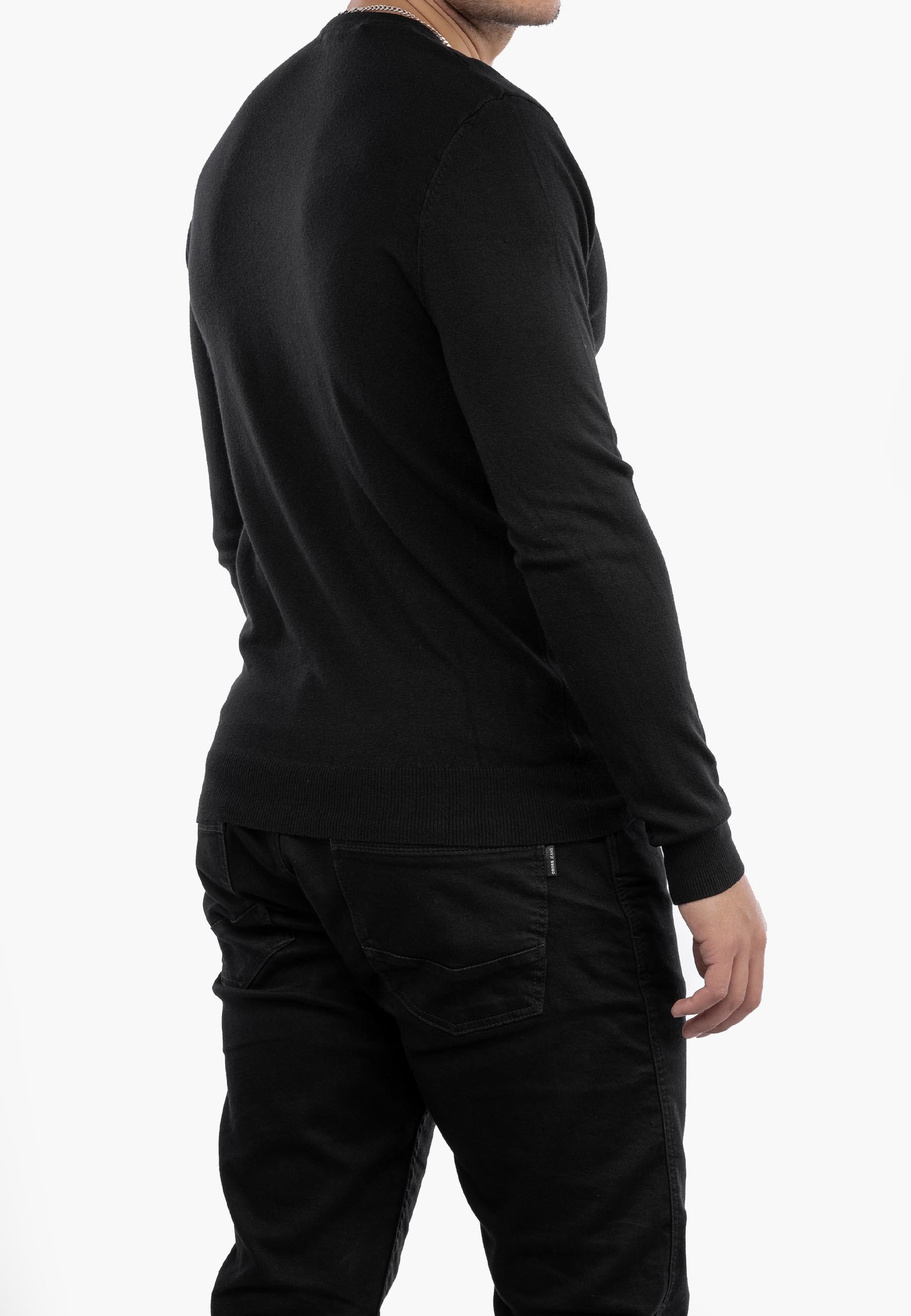 Sweter Męski Elegancki Klasyczny w serek Czarny S2005