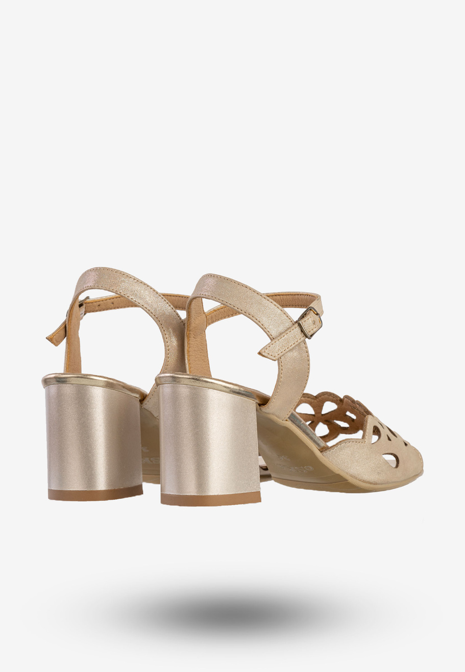 Sandały Damskie Skórzane Eleganckie Buty Na Słupku Złote Eska 0463
