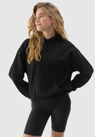 Bluza Damska 4F Dresowa Nierozpinana Ocieplana Z Kapturem Czarna 4FWSS24TSWSF1057