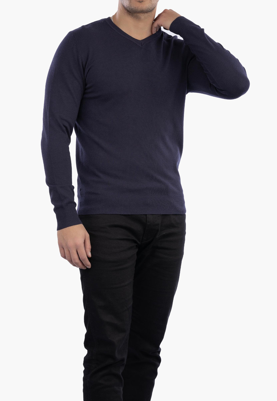 Sweter Męski Elegancki Klasyczny w serek Granatowy S2005