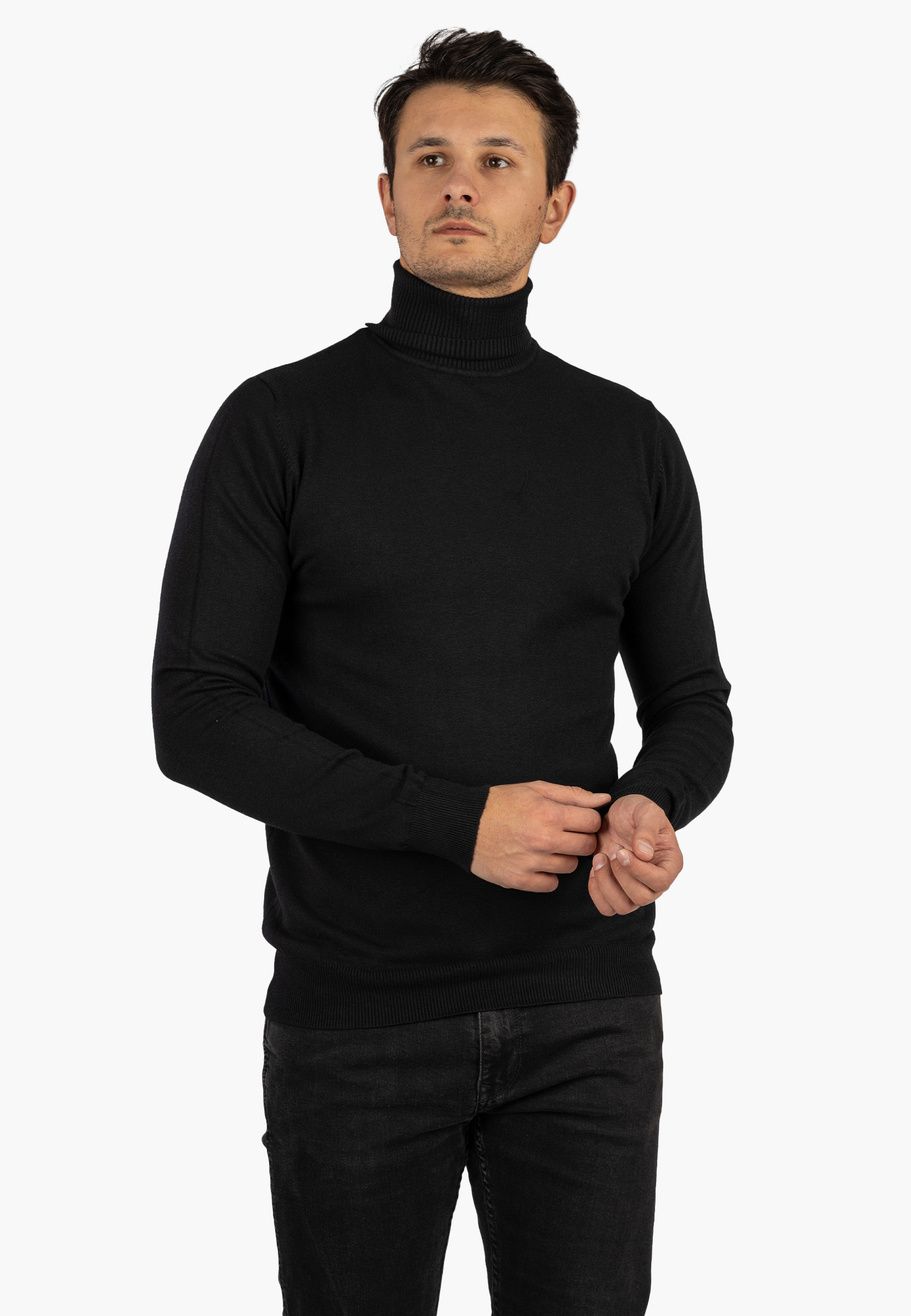 Golf Męski Elegancki Sweter Slim Fit Dopasowany Klasyczny Czarny