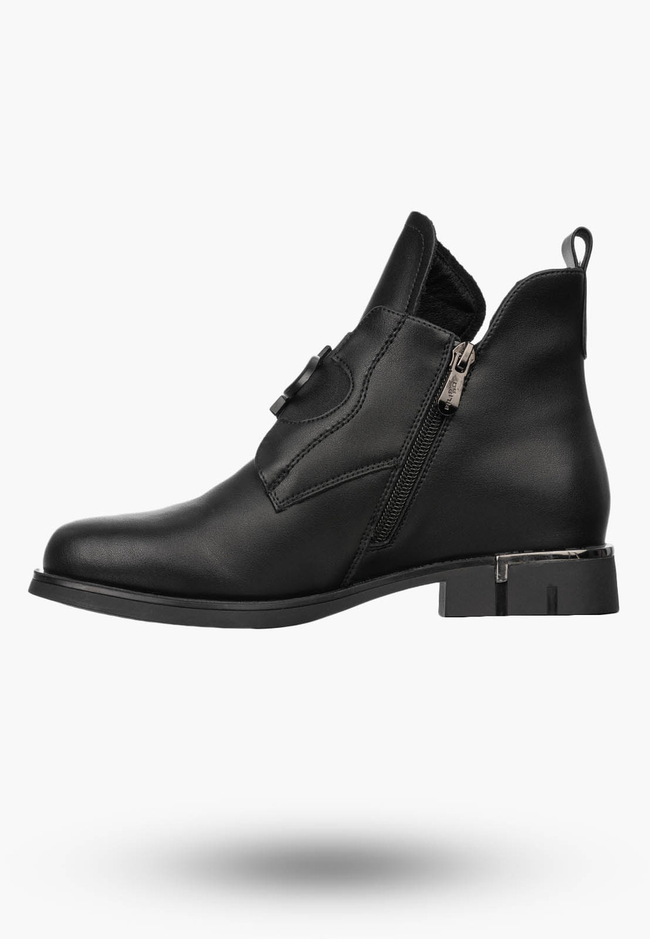 Botki Damskie FILIPPO Skórzane Buty Ocieplane Na Zimę Eleganckie Czarne