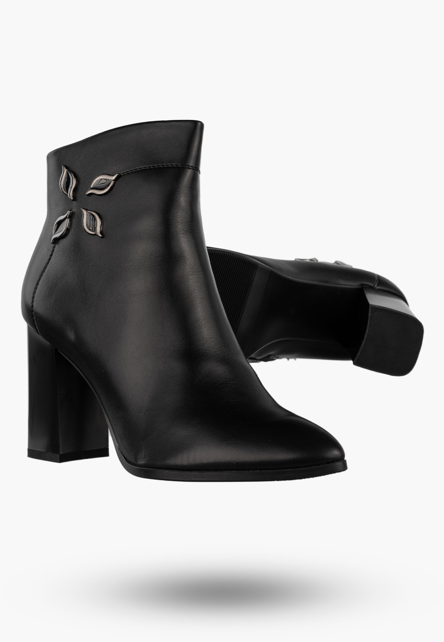 Botki Damskie Ekoskóra Buty Ocieplane Eleganckie Na Słupku Czarne GOODIN