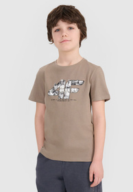 Koszulka Chłopięca 4F T-shirt Z Nadrukiem Beżowa 4FJRSS24TTSHM2210