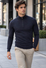 Sweter męski granatowy cienki z półzamkiem i półgolfem gładki casual