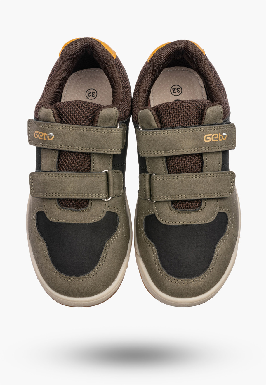 Sneakersy Chłopięce Buty Sportowe Skórzana Wkładka Na Rzepy Khaki