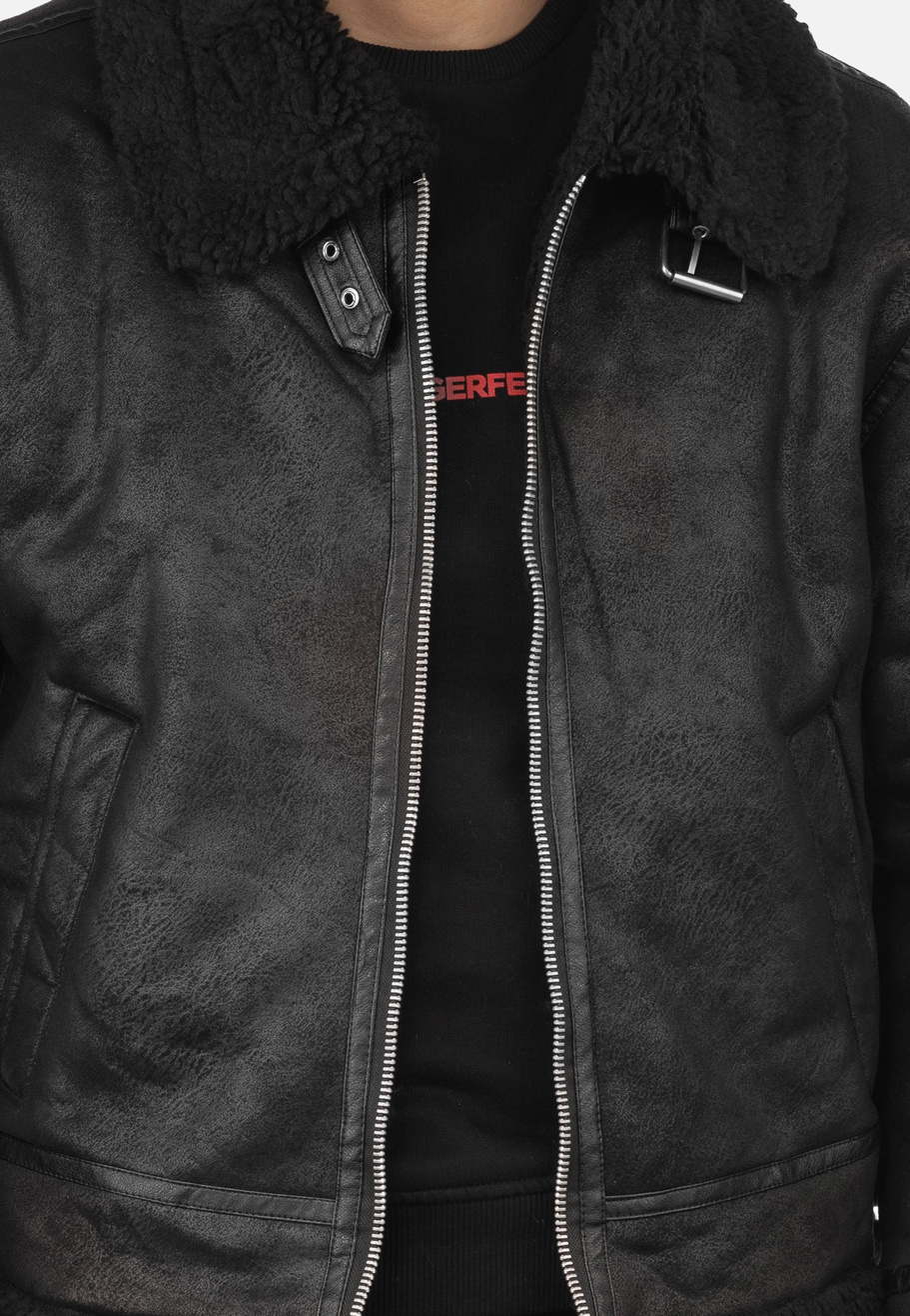 Kożuch Męski Kurtka Czarna Pilotka Slim Fit 15-K-2024