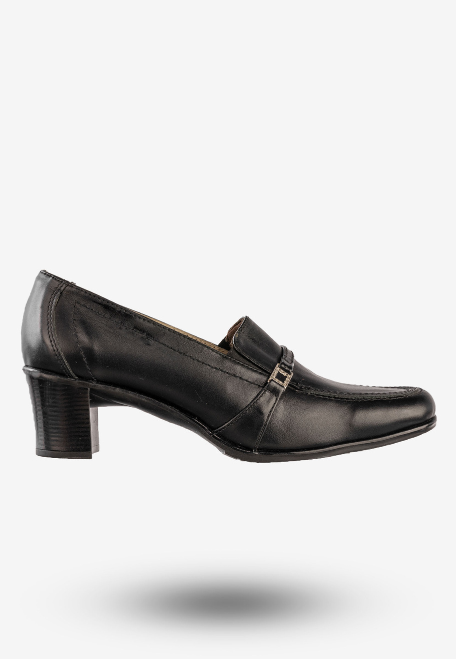Półbuty Damskie Skórzane Buty Na Obcasie Eleganckie Czarne Opal 83
