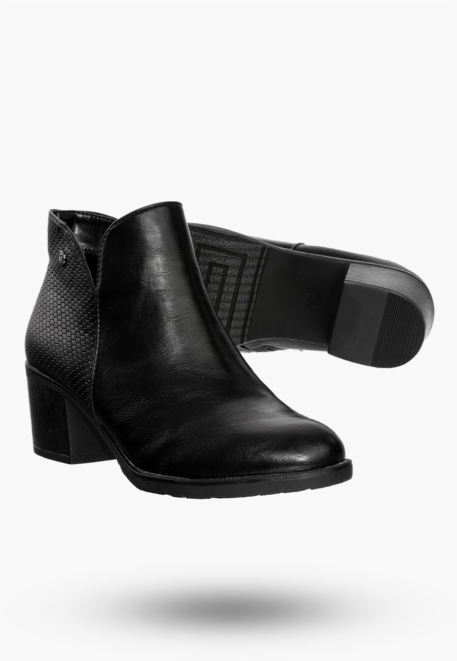 Buty Damskie Botki Ekoskóra Ocieplane Na Klocku Na Zimę Modne Czarne ASA128-33