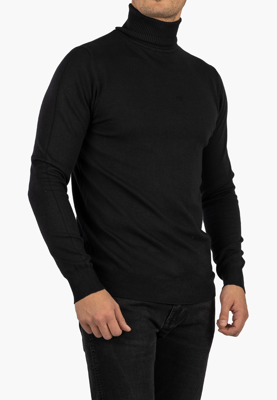 Golf Męski Elegancki Sweter Slim Fit Dopasowany Klasyczny Czarny