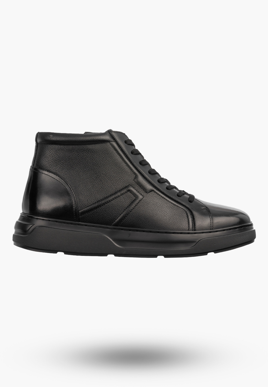 Trzewiki Skórzane Męskie Buty Sneakersy Wysokie PREMIUM SOLE Czarne