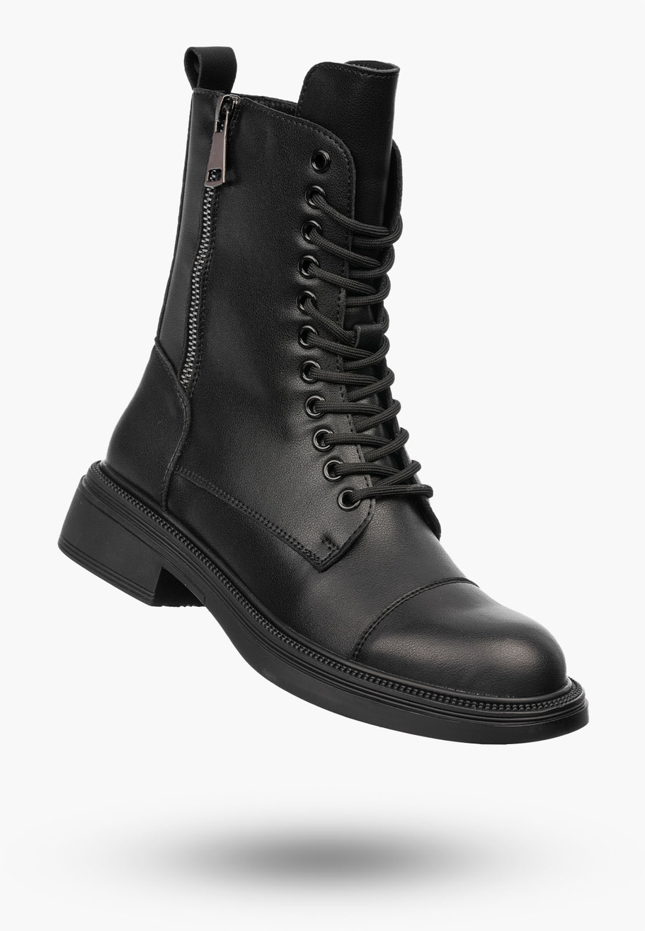 Workery Damskie Skórzane Buty Ocieplane Trapery Na Zimę Czarne D&A