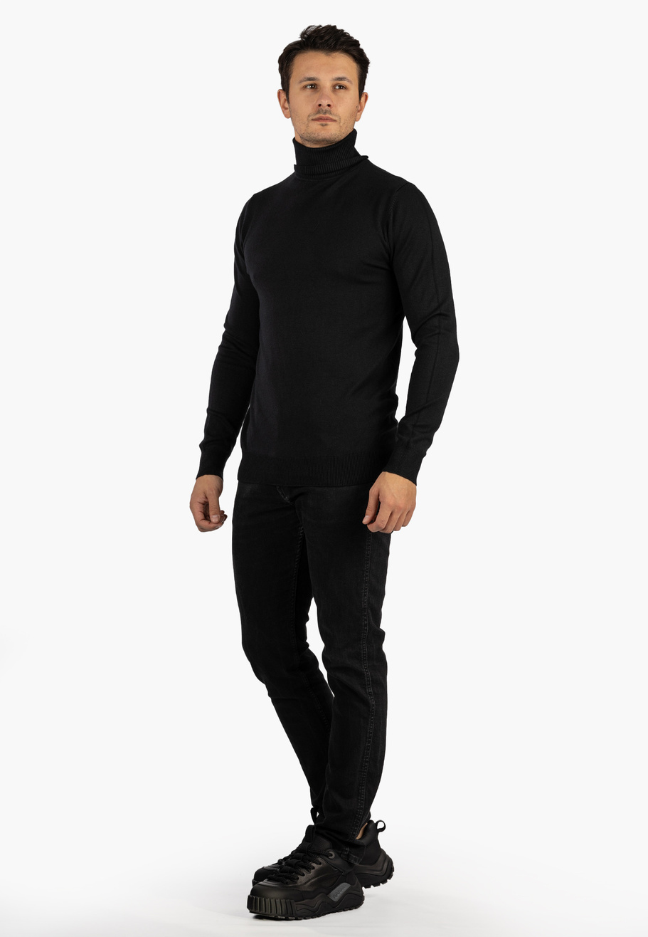 Golf Męski Elegancki Sweter Slim Fit Dopasowany Klasyczny Czarny