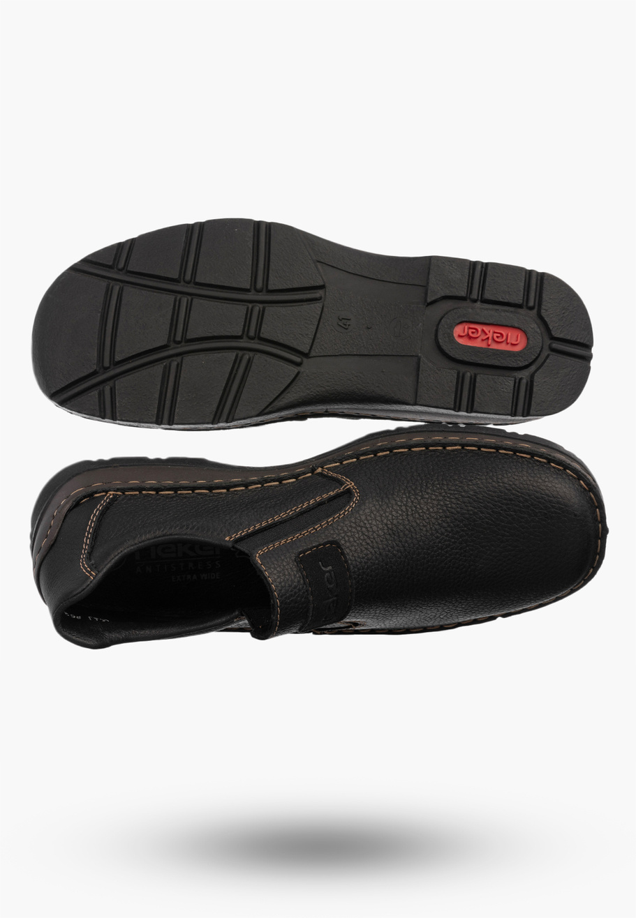 Półbuty Męskie Skórzane Wsuwane RIEKER Szerokie Buty Casual Czarne