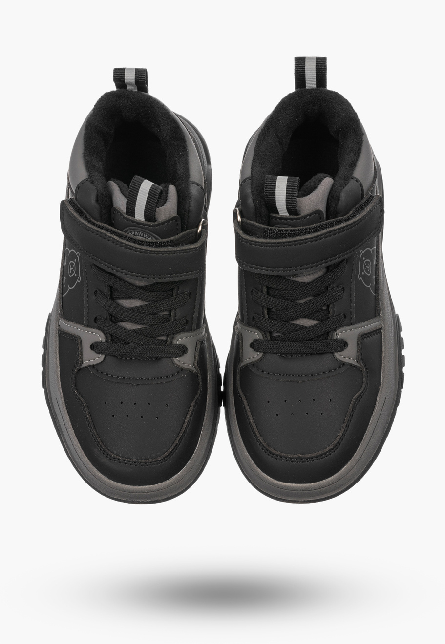 Buty Dziecięce Zimowe Ekoskóra Sneakersy Ocieplane Na Rzepy Trapery Czarne