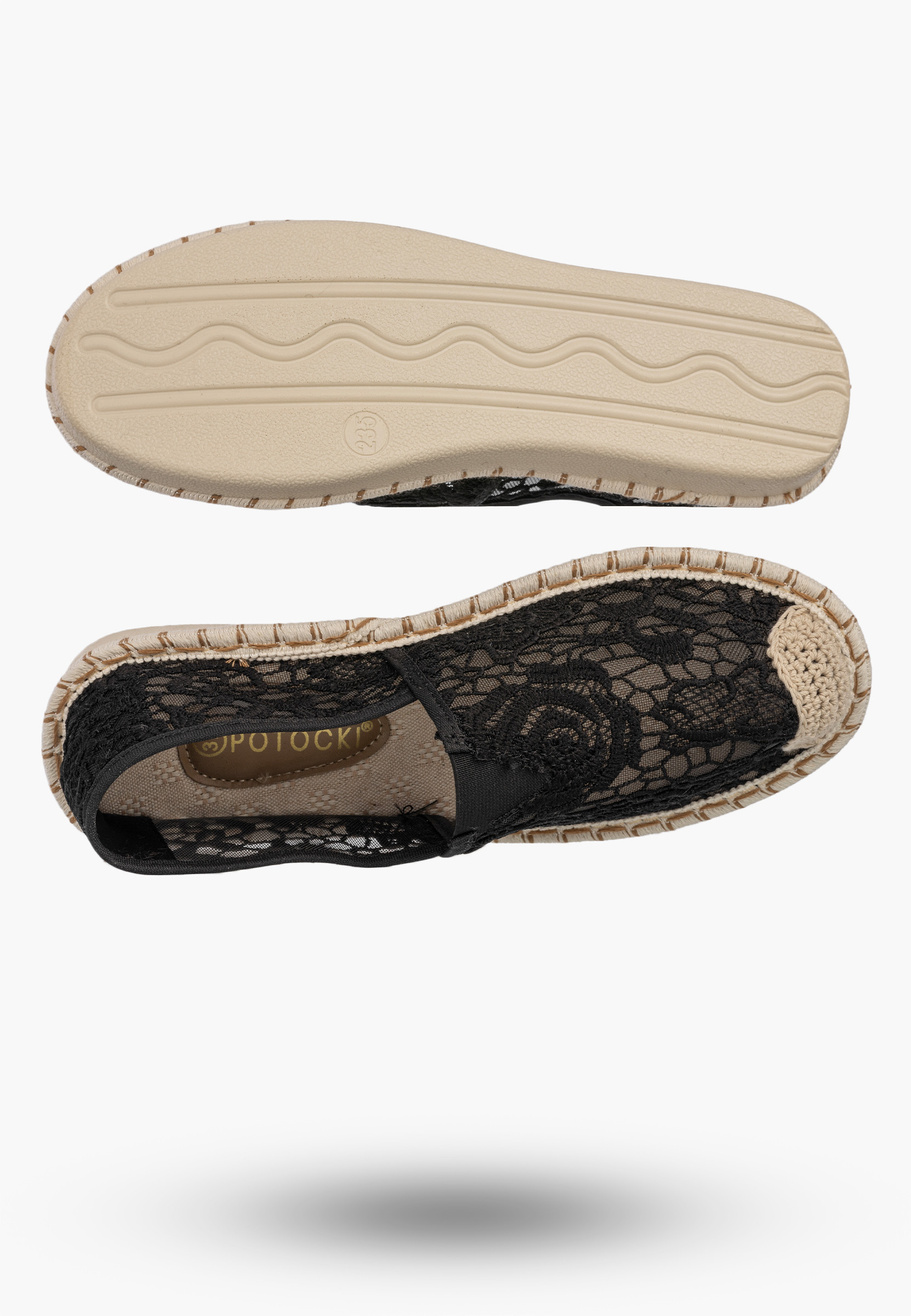 Espadryle Damskie Koronkowe Buty Casual Półbuty Letnie Czarne Potocki