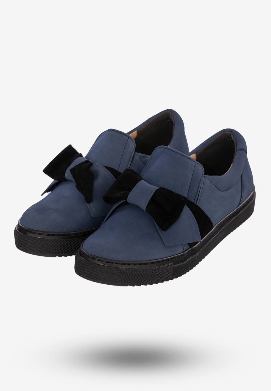 Tenisówki Slip-on Damskie Buty Skórzane Granatowe Korda 1755