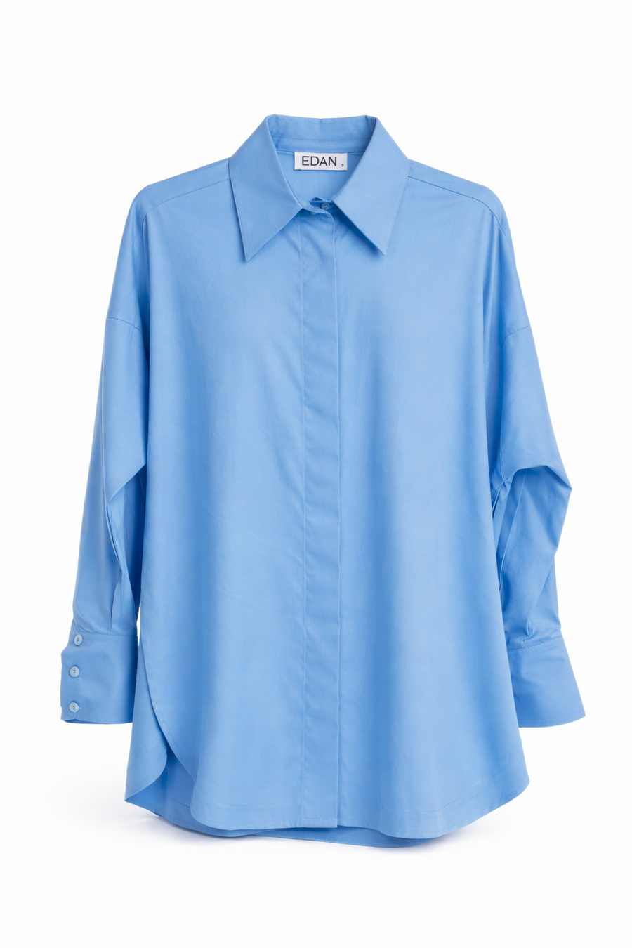 Koszula Damska Elegancka Niebieska Oversize Wizytowa Bawełna EDAN