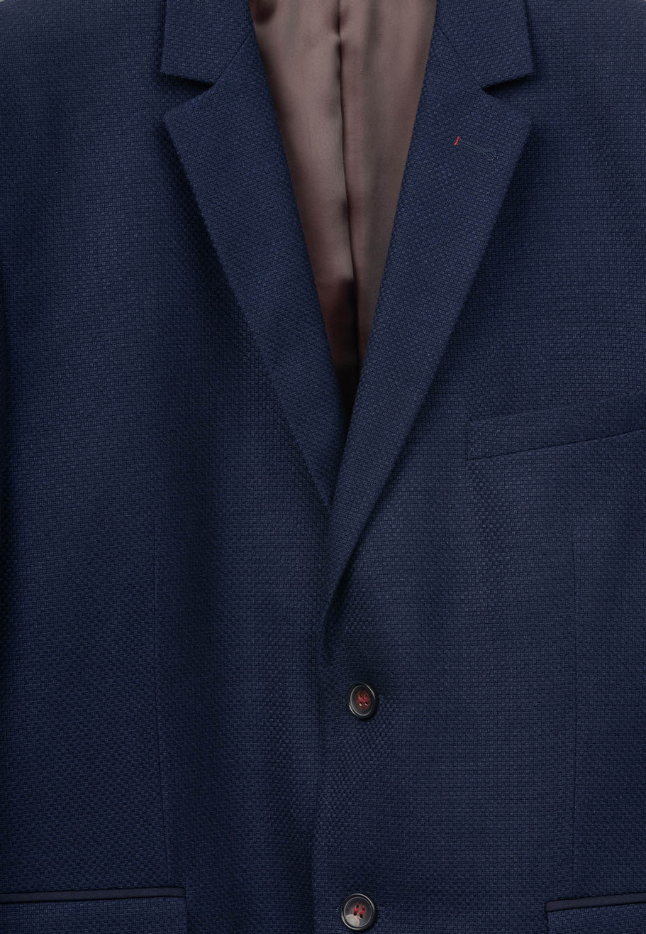 Marynarka Męska Elegancka Wełna Regular Klasyczna Z Łatami Granatowa