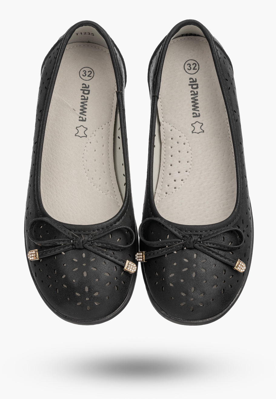 Baleriny Dziewczęce Buty Eleganckie Lekkie Skórzana Wkładka Czarne APAWWA T1235P