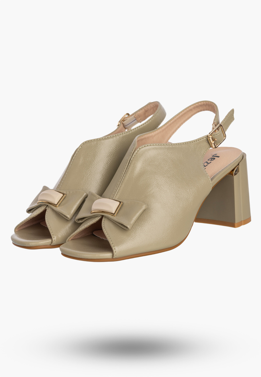 Sandały Damskie Ekoskóra Buty Eleganckie Na Słupku Oliwkowe Jezzi RMR25112-3