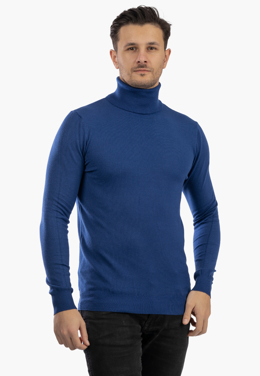 Sweter Męski Golf Elegancki Wiskoza Dopasowany Ciemny Niebieski