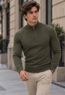 Sweter męski zielony cienki z półzamkiem i półgolfem gładki casual