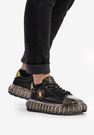 Męskie JOHN DOUBARE Skórzane Czarne Sneakersy CC2881