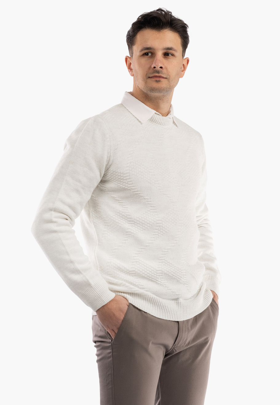 Sweter Męski Zimowy Wełniany Ciepły Elegancki Stylowy Kremowy