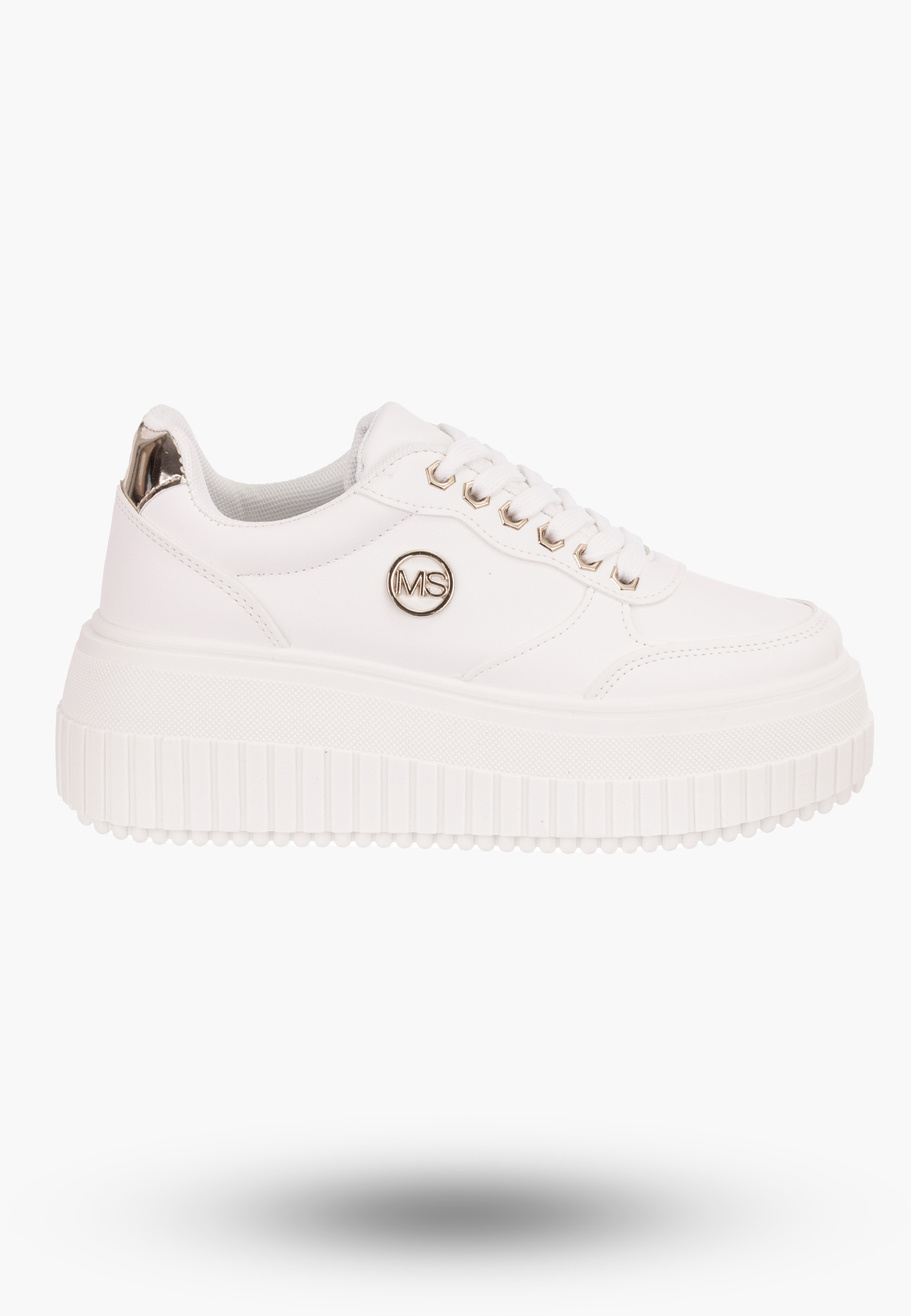 Sneakersy Damskie Białe na wysokie podeszwie
