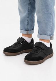 Sneakersy Dziecięce Skórzana Wkładka Buty Na Rzepy Barefoot Czarne APAWWA