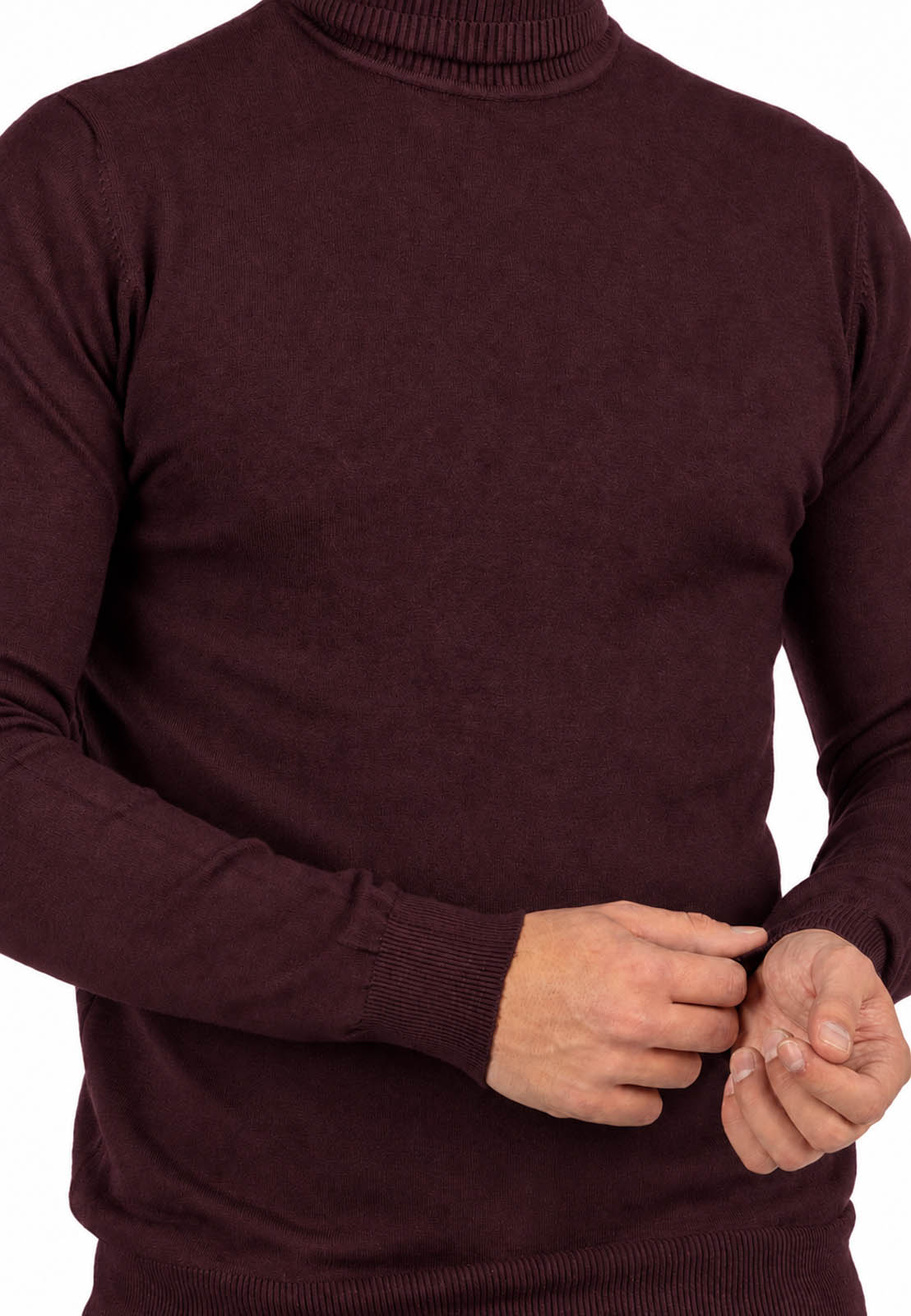 Golf Męski Elegancki Sweter Slim Fit Dopasowany Klasyczny Bordowy
